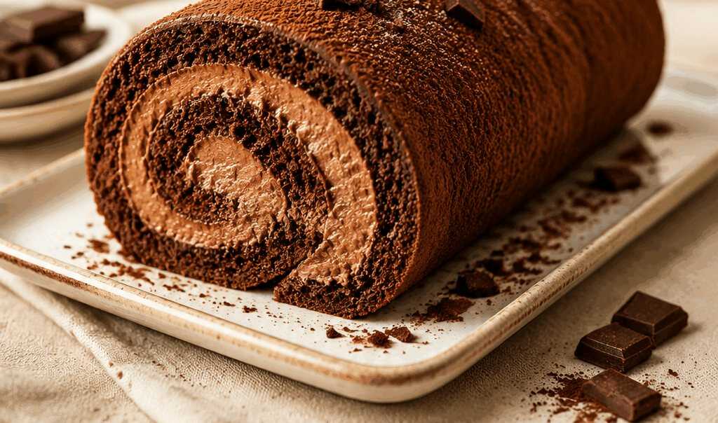Rezept für eine unwiderstehliche Schokoladen-Biskuitrolle, die du probieren musst!