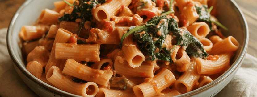 Rigatoni-Salat mit Tomaten und Spinat – Ein leichter Sommergenuss – so sieht es fertig aus