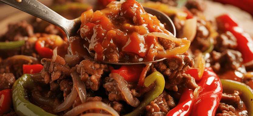 Rinderhack-Spieße mit Paprika und Zwiebeln – so sieht es fertig aus