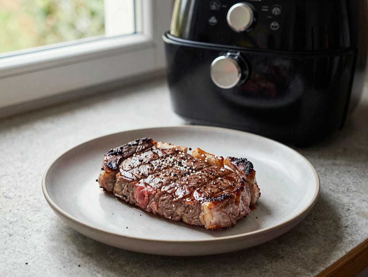 Rindersteak auf den Punkt aus dem Airfryer: knusprig ohne einen Tropfen Öl – während der Zubereitung