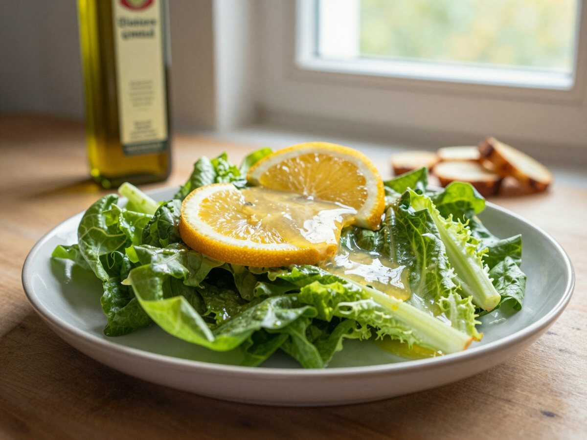 Römersalat mit leichtem Zitronendressing – während der Zubereitung