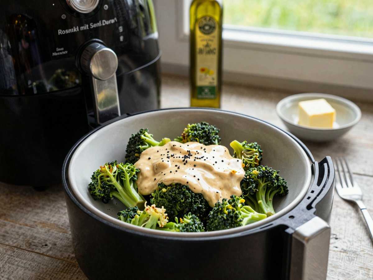Rosenkohl mit Senf-Dressing aus dem Airfryer – während der Zubereitung