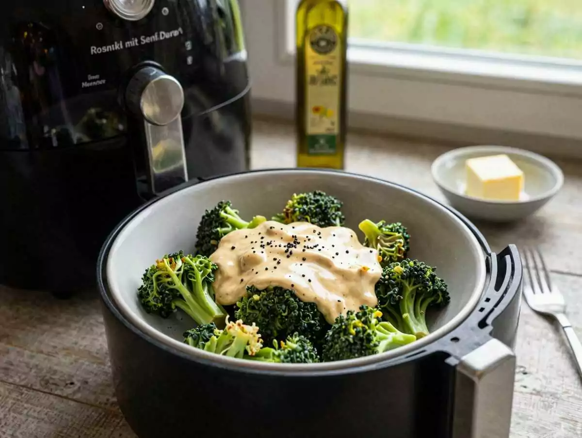 Rosenkohl mit Senf-Dressing aus dem Airfryer – während der Zubereitung