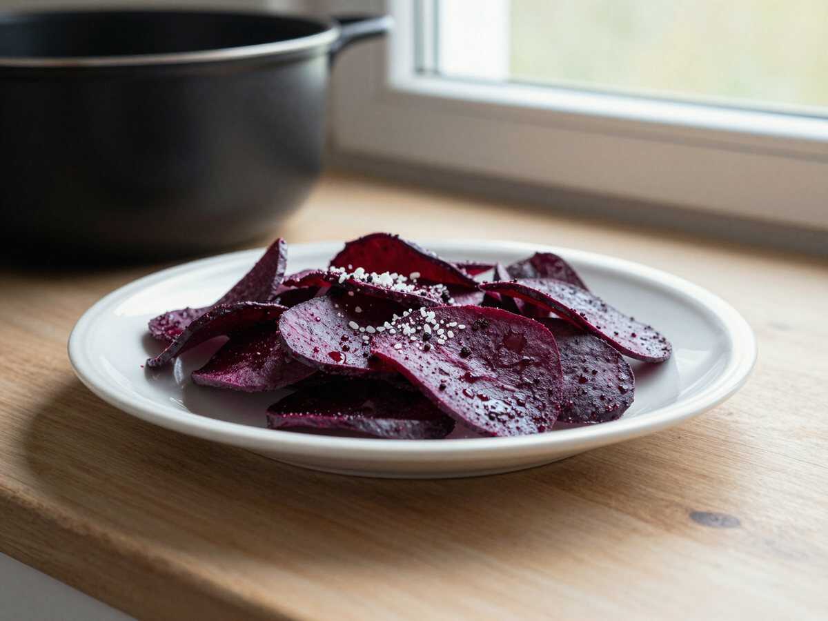 Rote-Bete-Chips aus der Heißluftfritteuse, das Soulfood für gemütliche Tage – während der Zubereitung