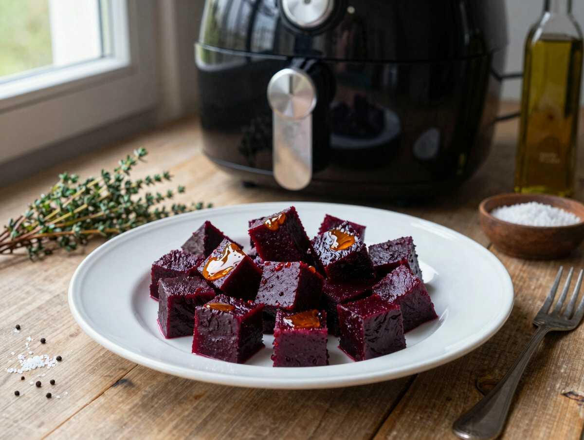 Rote-Bete-Würfel aus dem Airfryer – während der Zubereitung