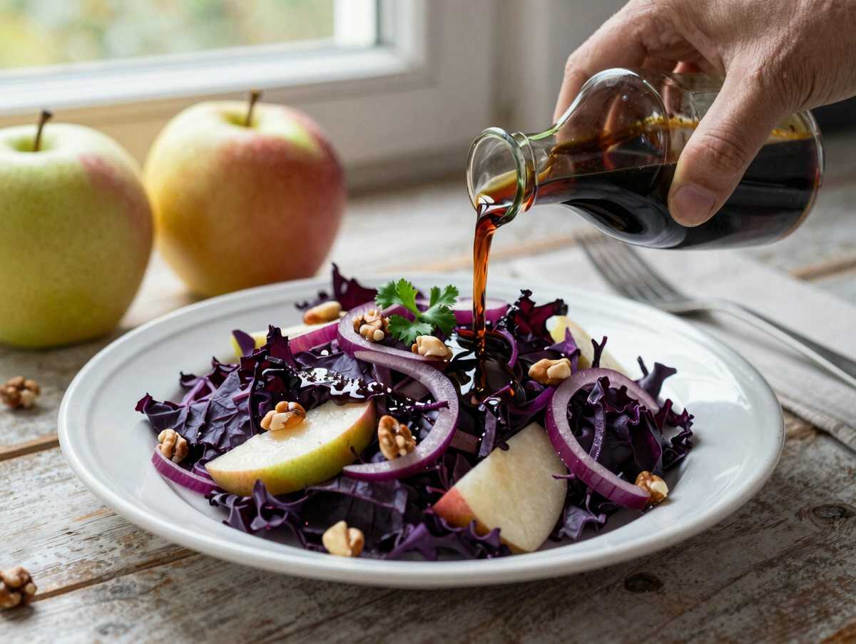 Rotkrautsalat mit Apfel und Essig – während der Zubereitung