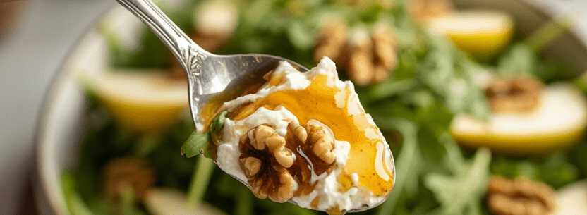 Rucola-Salat mit Birne, Walnüssen und Honig-Senf-Dressing – so sieht es fertig aus