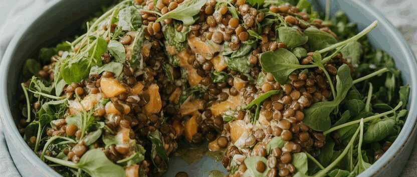 Sättigender Salat mit Hülsenfrüchten – so sieht es fertig aus