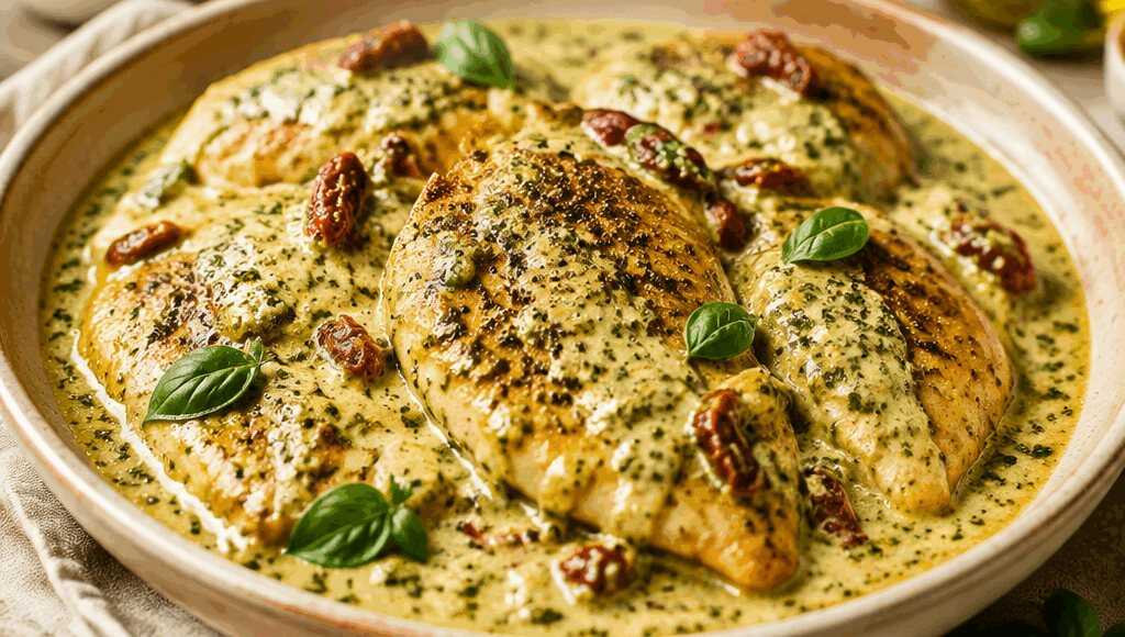Sahniges Pesto-Hähnchen, das Dein Abendessen auf ein neues Level hebt!