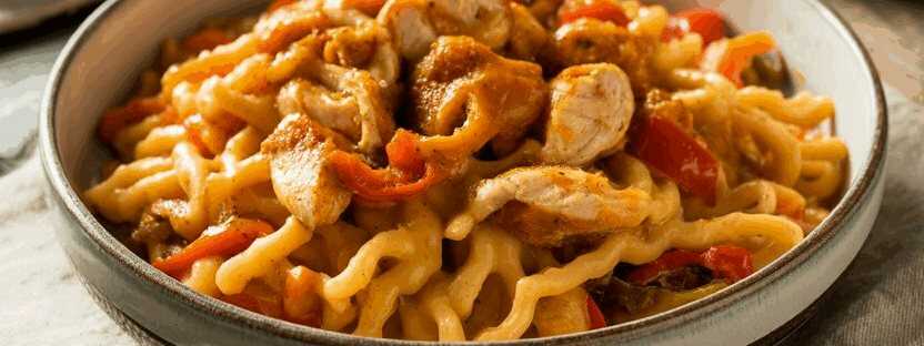 Salat mit gebratenem Hähnchen und Paprika – so sieht es fertig aus