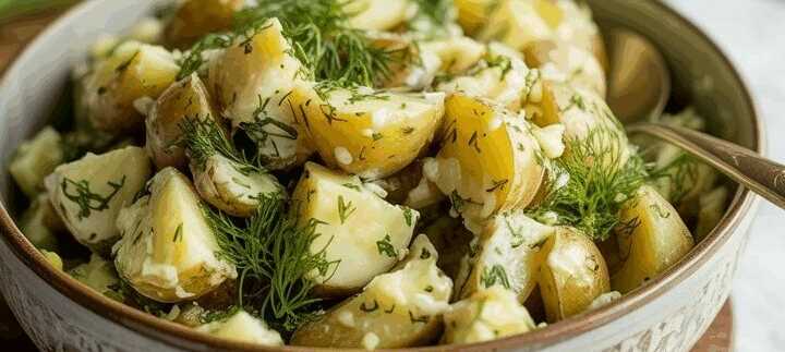 Salat mit gekochten Kartoffeln und Kräutern