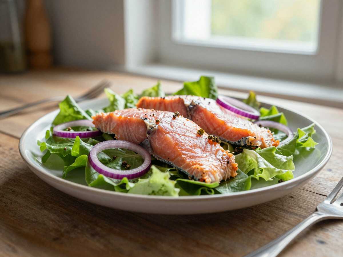 Salat mit Geräuchertem und Zwiebeln – während der Zubereitung