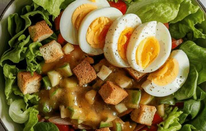 Salat mit hartgekochtem Ei und Essigdressing