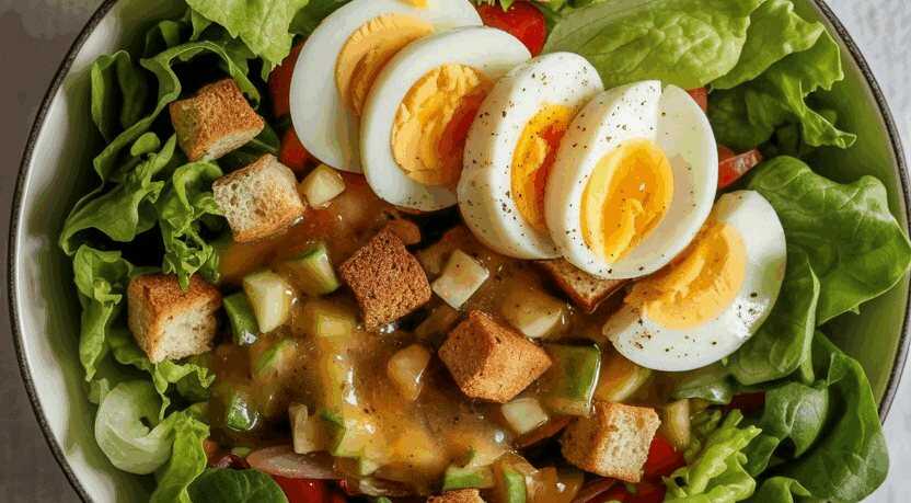 Salat mit hartgekochtem Ei und Essigdressing