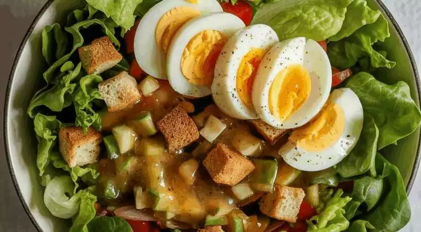 Salat mit hartgekochtem Ei und Essigdressing