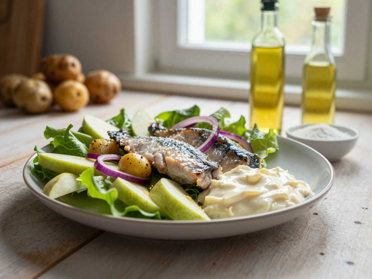 Salat mit Matjes und Apfel – während der Zubereitung