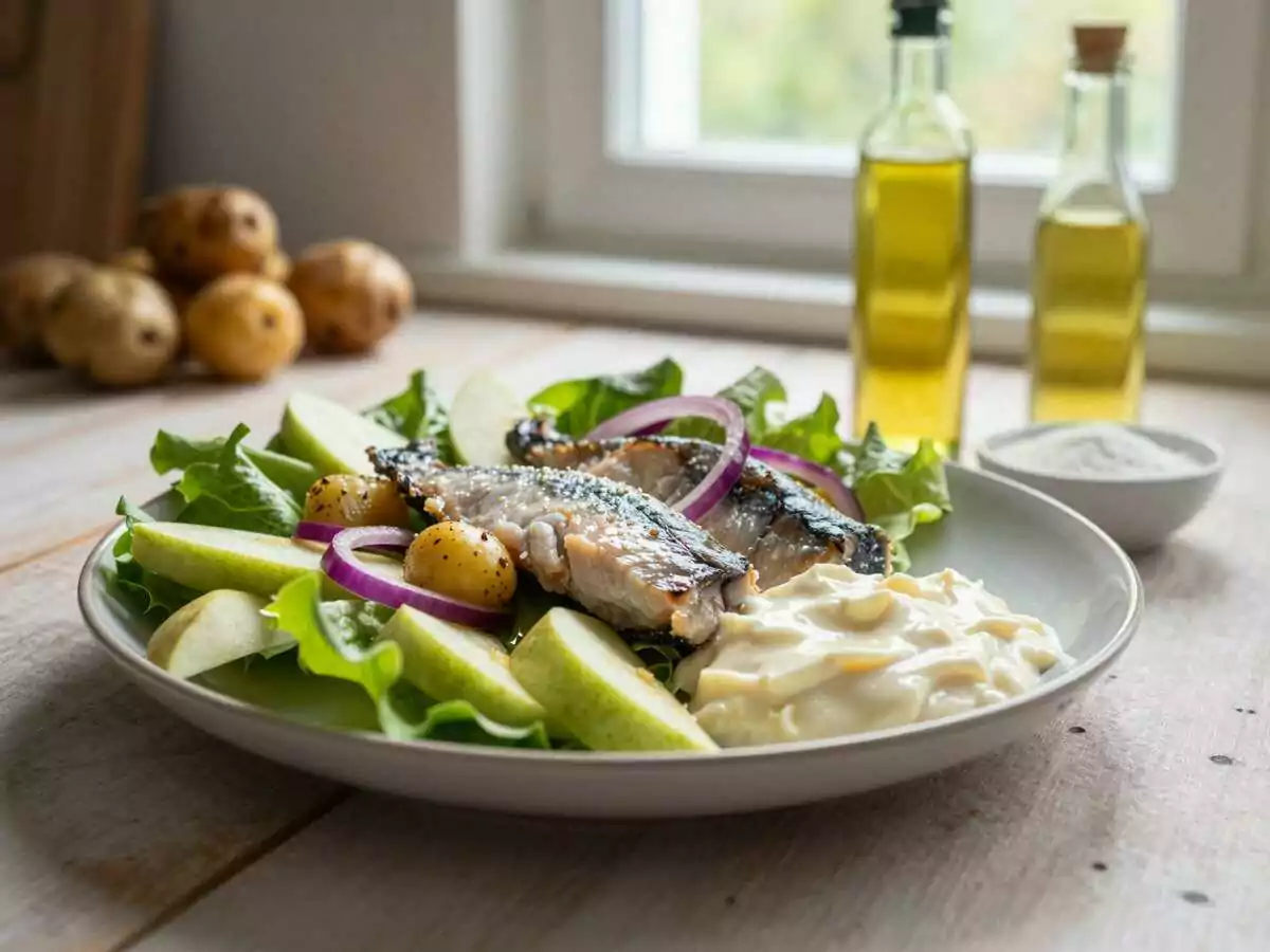 Salat mit Matjes und Apfel – während der Zubereitung