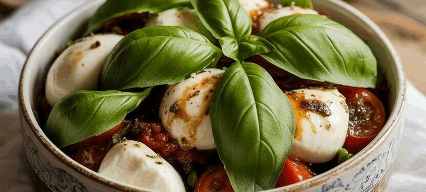 Salat mit Mozzarella und Basilikum – so sieht es fertig aus