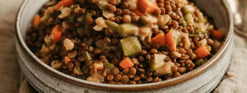 Scharfer Linsen-Salat mit geröstetem Gemüse – so sieht es fertig aus