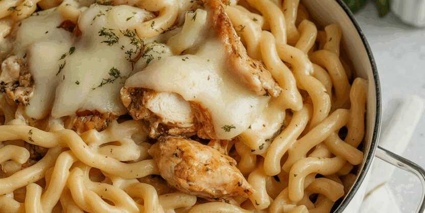 Schnelle Nudeln mit 300 g Hähnchenbrust in Sahnesauce
