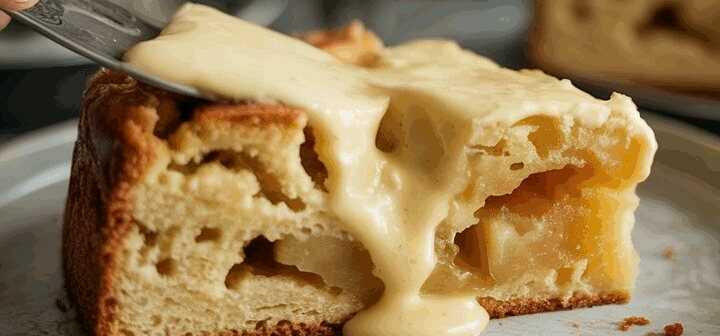 Schneller Apfelkuchen mit Vanillepudding in 10 Minuten im Ofen