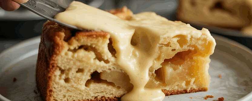 Schneller Apfelkuchen mit Vanillepudding in 10 Minuten im Ofen
