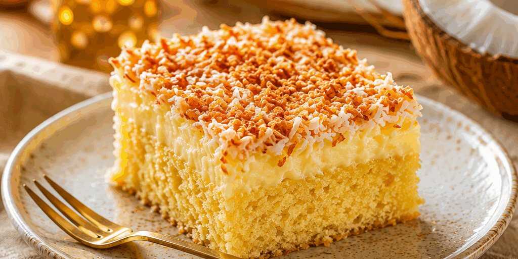 Schneller Kokoskuchen mit Vanillepudding – So einfach und köstlich, dass du ihn ausprobieren musst! – so sieht es fertig aus
