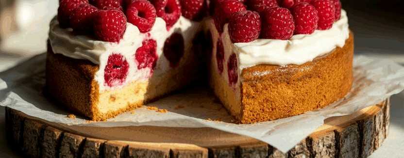 Schneller Kuchen ohne backen mit 250 g Himbeeren – so sieht es fertig aus