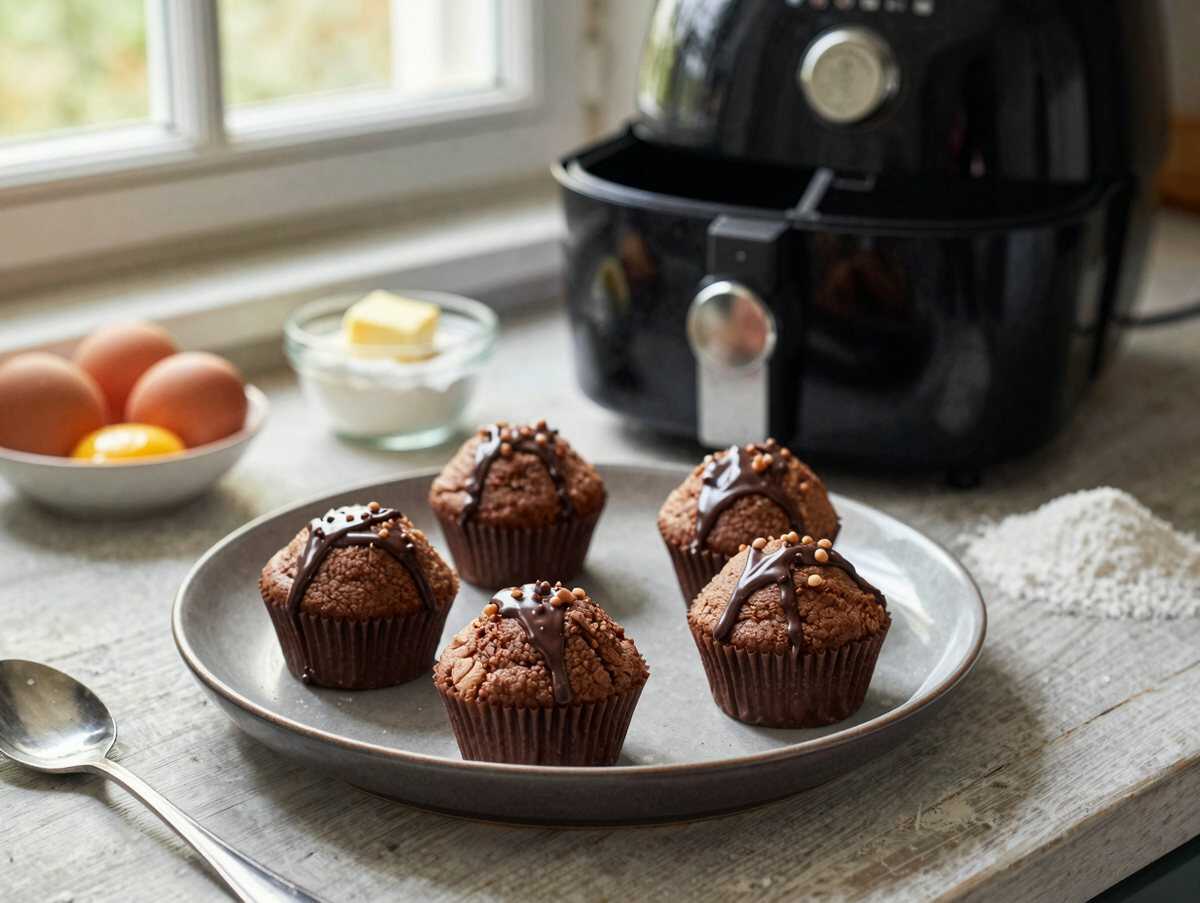 Schoko-Muffins mit flüssigem Kern aus dem Airfryer, wie bei Oma, nur schneller – während der Zubereitung