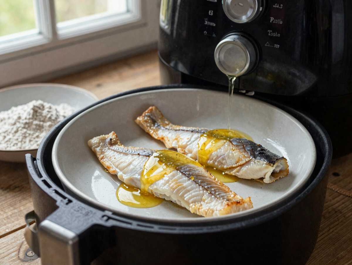 Scholle paniert aus dem Airfryer – schmeckt wie frittiert, mit einem Bruchteil vom Fett – während der Zubereitung