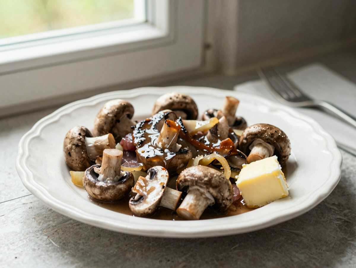 Schwarzwälder Jägersauce mit 250 g Champignons in 15 Minuten – während der Zubereitung