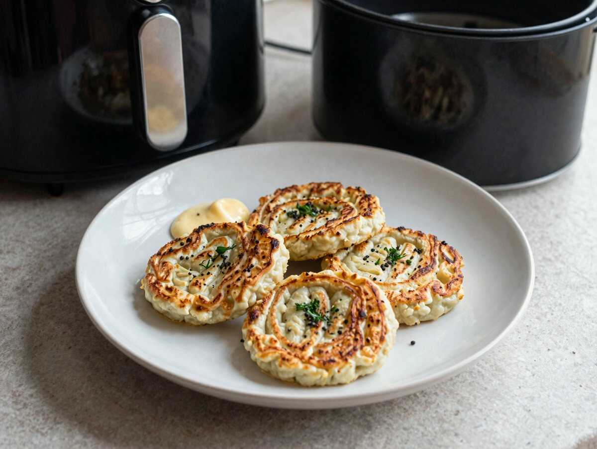 Semmelknödel-Scheiben angebraten im Airfryer – die ganze Familie ist begeistert – während der Zubereitung