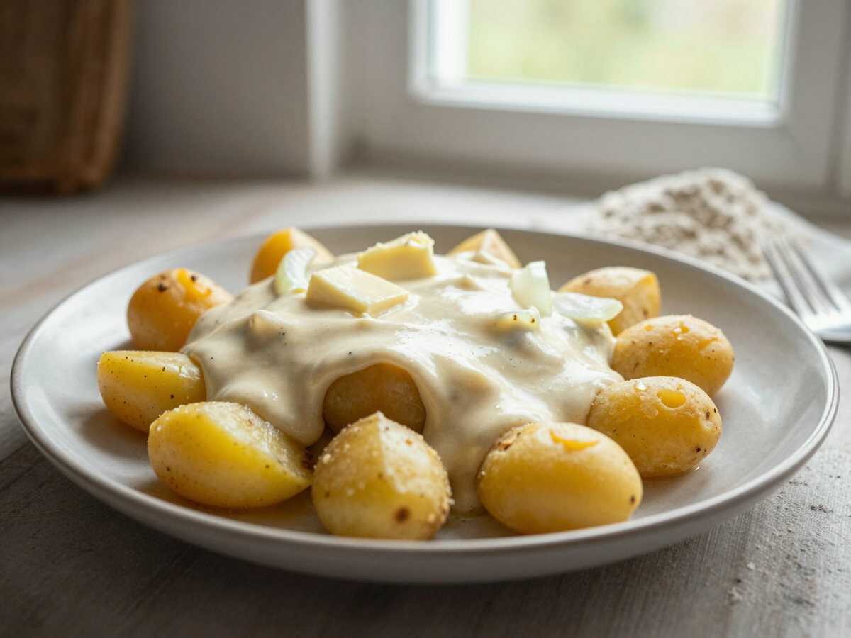Senfkartoffeln in cremiger Soße: das schnelle Abendessen für stressige Tage – während der Zubereitung