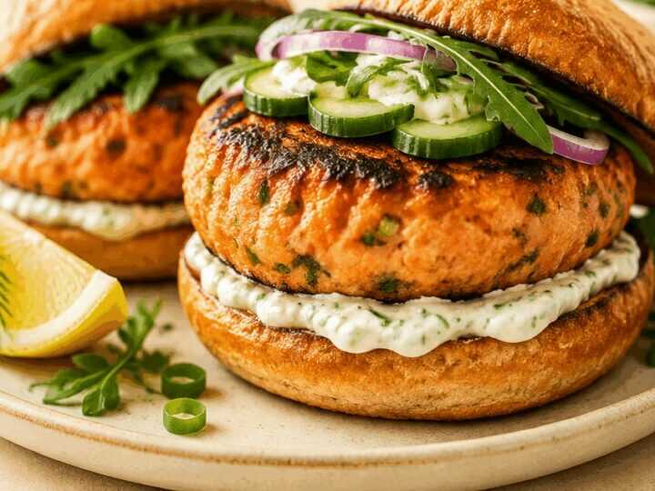 Sensationelle Lachsburger mit Tzatziki – der erfrischende Genuss!