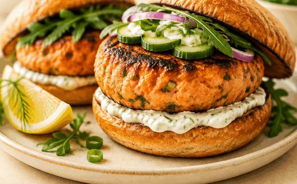 Sensationelle Lachsburger mit Tzatziki – der erfrischende Genuss!