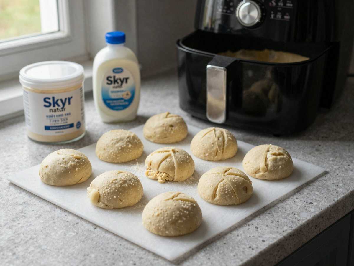 Skyr-Brötchen mit nur 3 Zutaten aus dem Airfryer – gelingt garantiert, auch Anfängern – während der Zubereitung