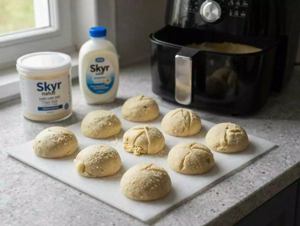 Skyr-Brötchen mit nur 3 Zutaten aus dem Airfryer – gelingt garantiert, auch Anfängern – während der Zubereitung