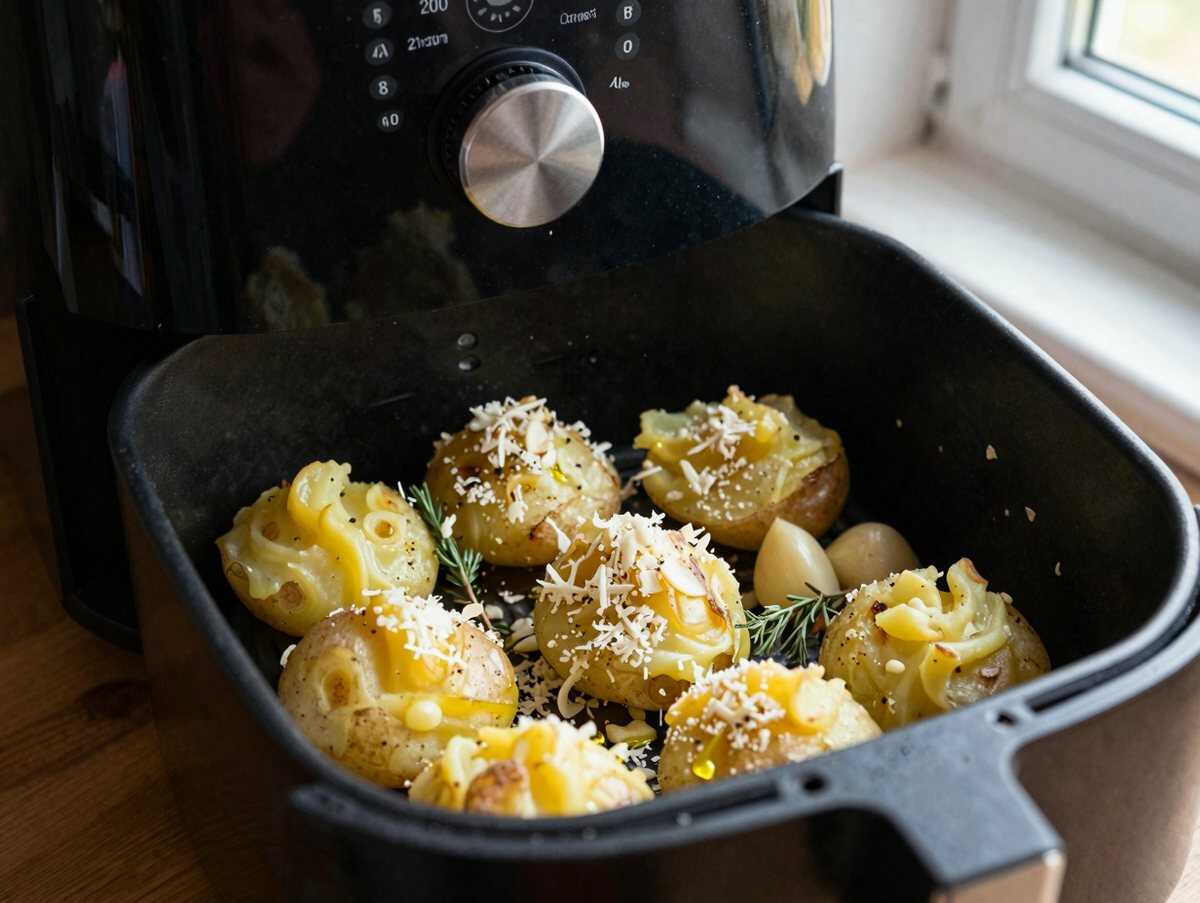 Smashed Potatoes mit Parmesan aus dem Airfryer, das Soulfood für gemütliche Tage – während der Zubereitung