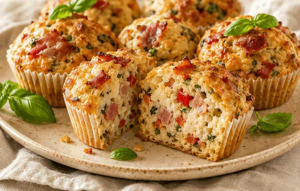 Speckgefüllte Basilikum-Muffins