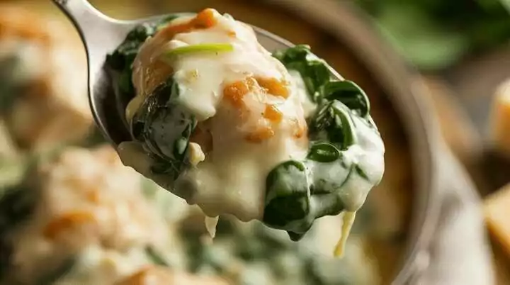 Spinat mit 500 g Hähnchenbrust in leckere Knoblauch Parmesansauce