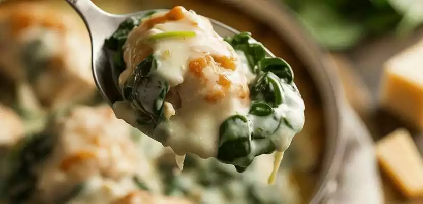 Spinat mit 500 g Hähnchenbrust in leckere Knoblauch Parmesansauce