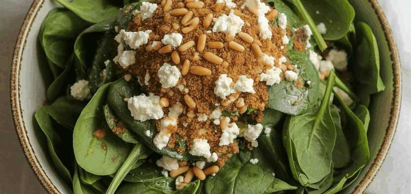 Spinatsalat mit mildem Knoblauch-Dressing