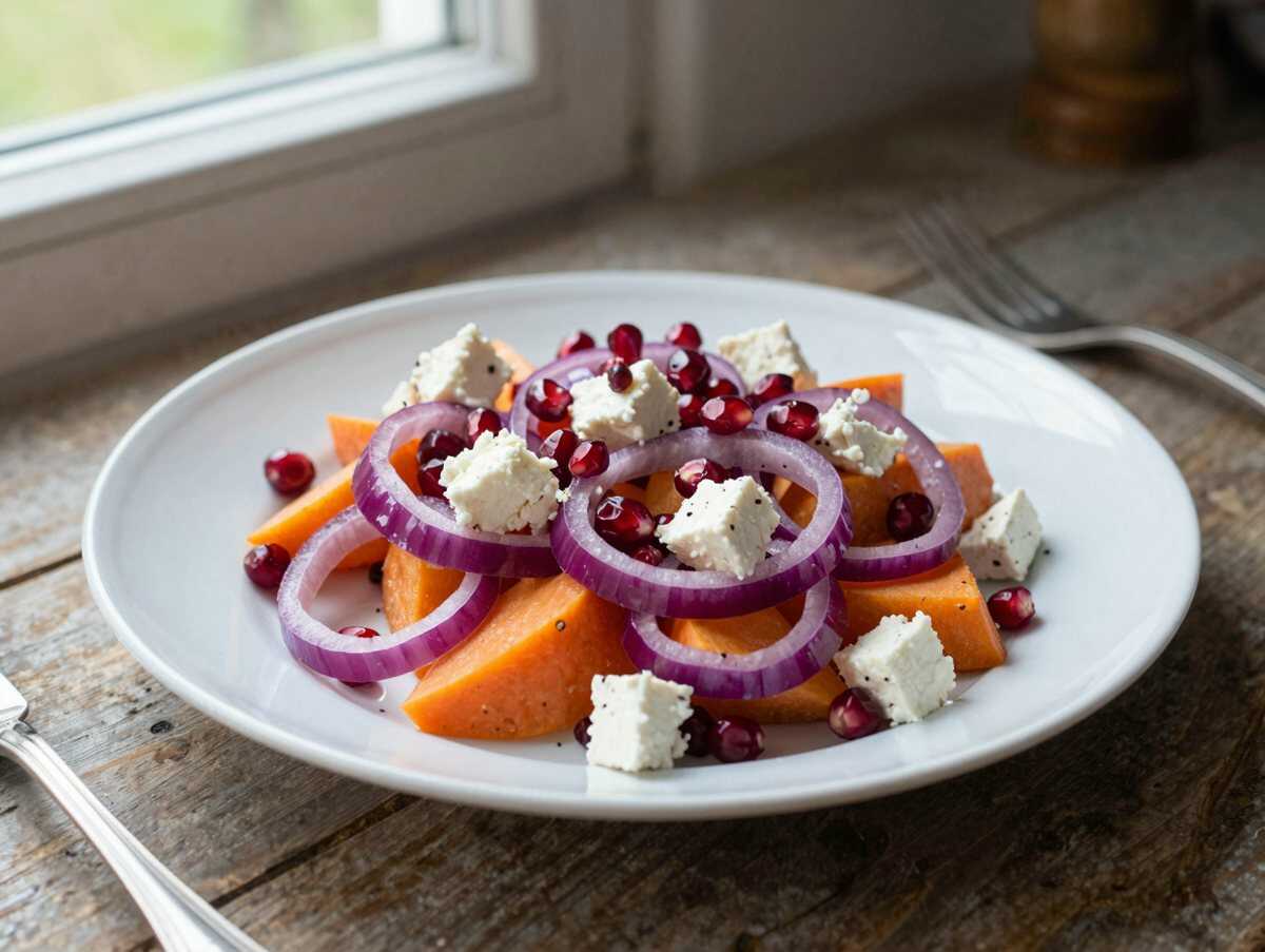 Süßkartoffel-Salat mit Feta und Granatapfel – perfekt zum Vorkochen für die ganze Woche – während der Zubereitung