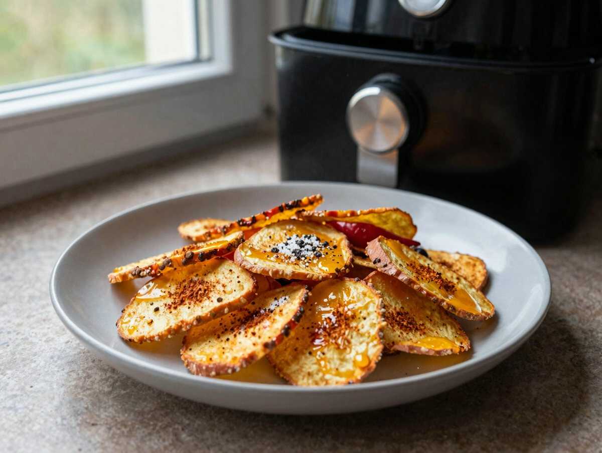 Süßkartoffelchips mit Paprika aus dem Airfryer – während der Zubereitung