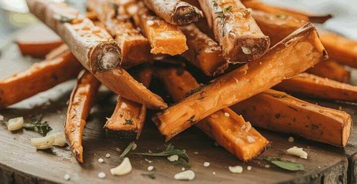 Süßkartoffel-Sticks mit Knoblauch aus dem Airfryer