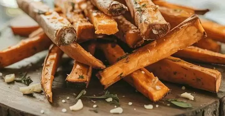 Süßkartoffel-Sticks mit Knoblauch aus dem Airfryer