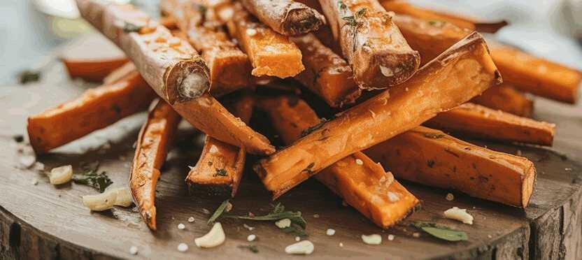 Süßkartoffel-Sticks mit Knoblauch aus dem Airfryer