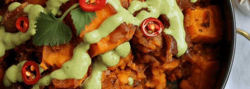 Süßkartoffelwürfel mit Chili und Limette