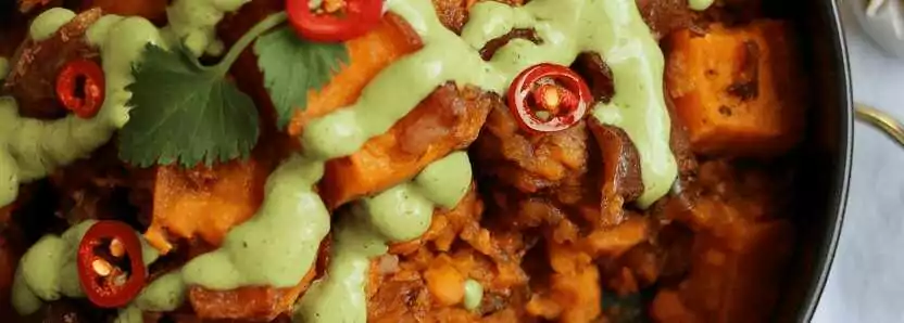 Süßkartoffelwürfel mit Chili und Limette