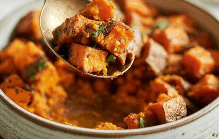 Süßkartoffel-Würfel orientalisch gewürzt aus der Heißluftfritteuse